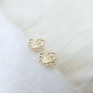 14k Solid Yellow Gold Cancer Crab Zodiac Earrings